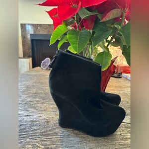 Trendy Alice + Olivia Suede Wedge Booties made in Brazil